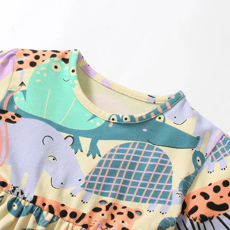 Toddler/Kid Girl's Cartoon Colorful Animal Print Design Dress