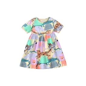 Toddler/Kid Girl's Cartoon Colorful Animal Print Design Dress