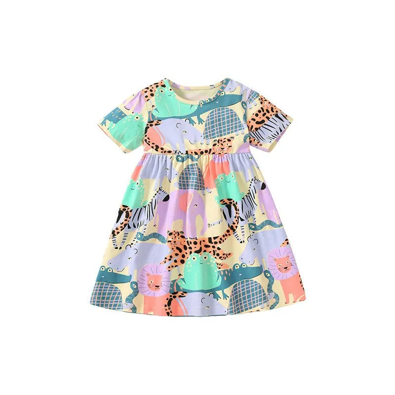 Toddler/Kid Girl's Cartoon Colorful Animal Print Design Dress