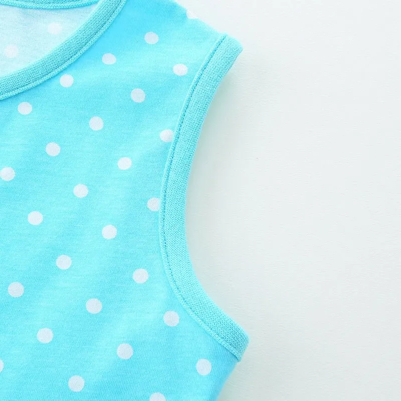 Toddler/Kid Girl's Cartoon Mice Embroidery Design Blue Polka Dot Dress