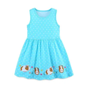 Toddler/Kid Girl's Cartoon Mice Embroidery Design Blue Polka Dot Dress