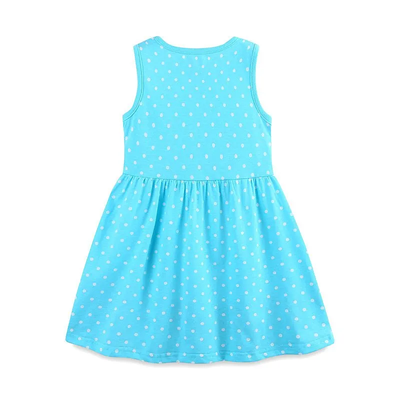 Toddler/Kid Girl's Cartoon Mice Embroidery Design Blue Polka Dot Dress