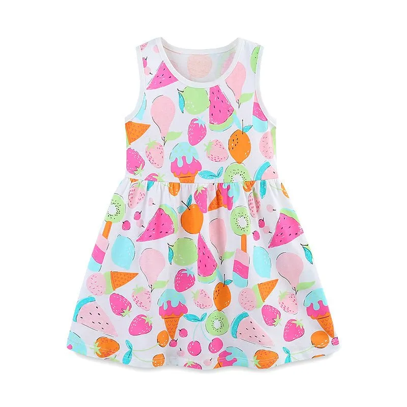 Toddler/Kid Girl's Colorful Fruit Print Sleeveless Dress