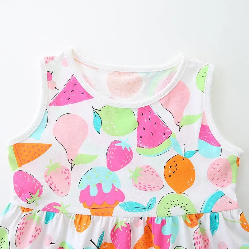 Toddler/Kid Girl's Colorful Fruit Print Sleeveless Dress