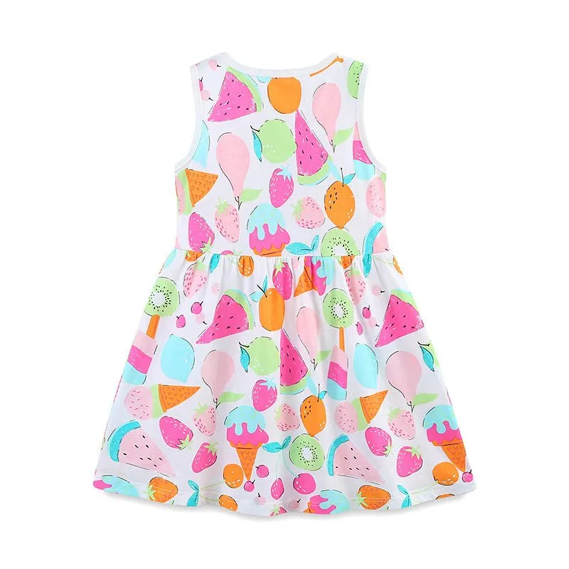 Toddler/Kid Girl's Colorful Fruit Print Sleeveless Dress
