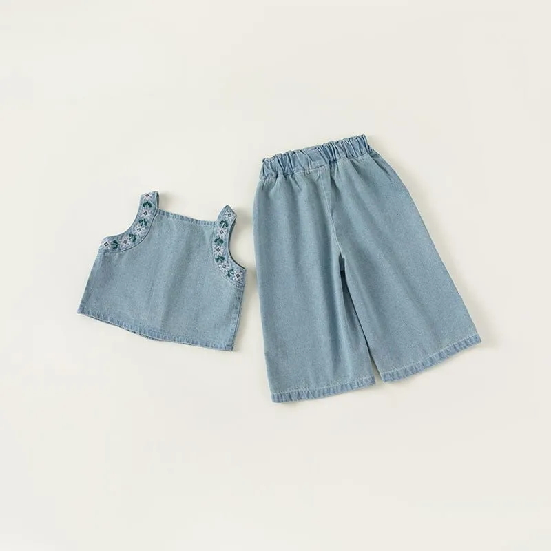 Toddler/Kid Girl's Fashion Denim Top with Pants Set