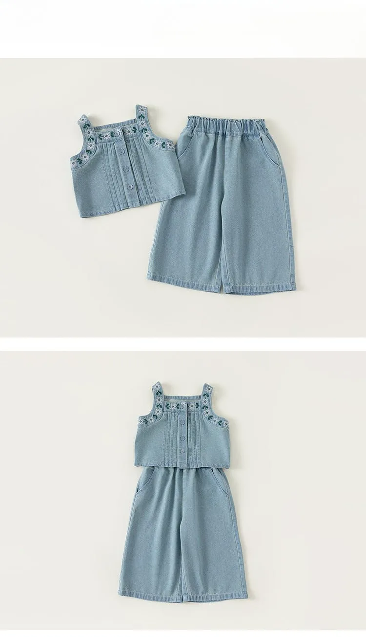 Toddler/Kid Girl's Fashion Denim Top with Pants Set