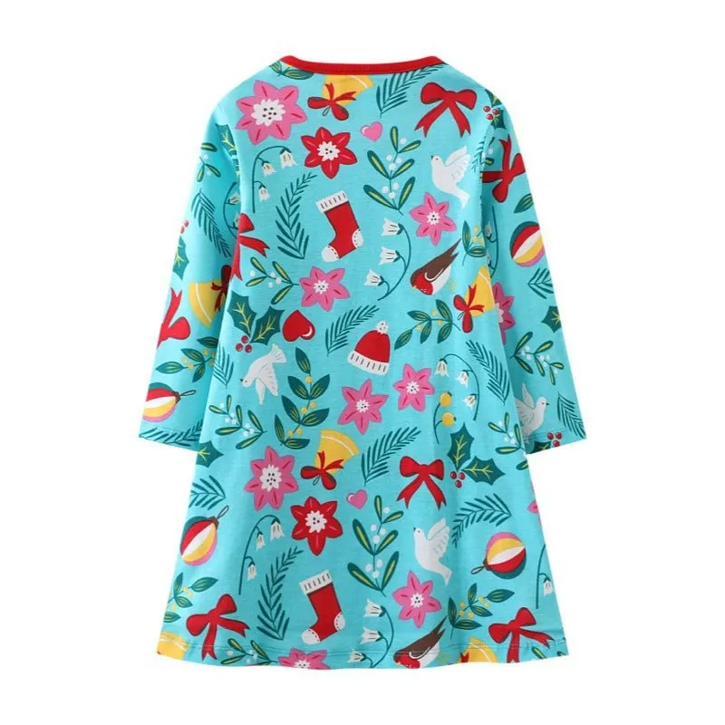 Toddler/Kid Girl's Festive Holiday Themed Long Sleeve Dress with Pockets