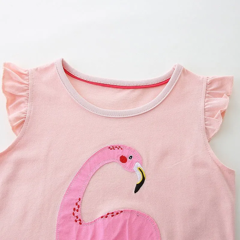 Toddler/Kid Girl's Flamingo Design Princess Pink Dress
