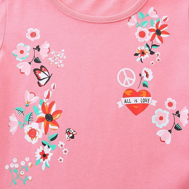 Toddler/Kid Girl's Floral Design Short Sleeve Pink Dress