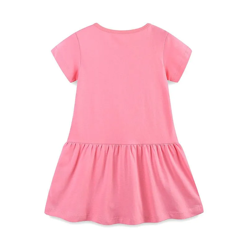 Toddler/Kid Girl's Floral Design Short Sleeve Pink Dress