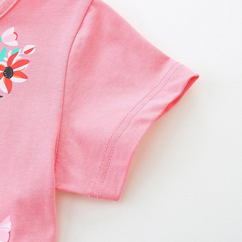 Toddler/Kid Girl's Floral Design Short Sleeve Pink Dress