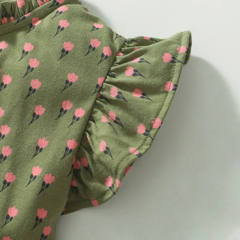 Toddler/Kid Girl's Green Floral Design Princess Dress
