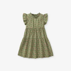 Toddler/Kid Girl's Green Floral Design Princess Dress