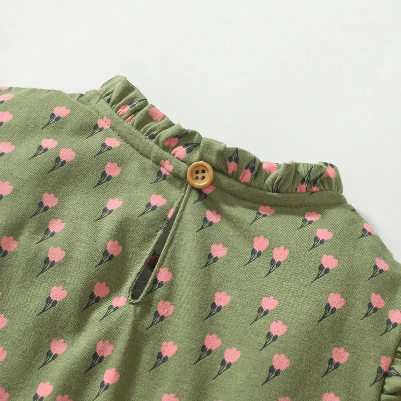 Toddler/Kid Girl's Green Floral Design Princess Dress