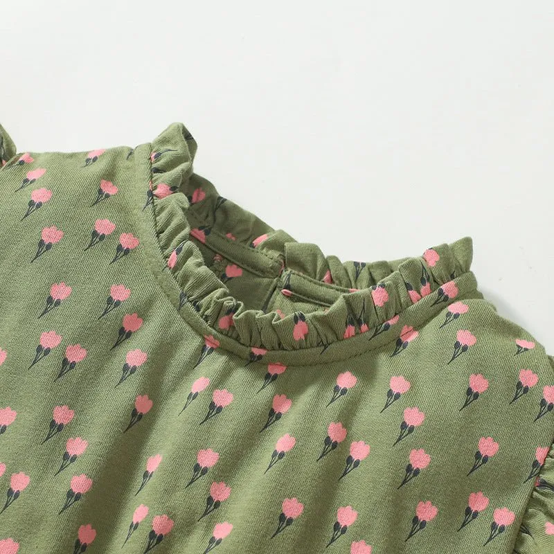 Toddler/Kid Girl's Green Floral Design Princess Dress