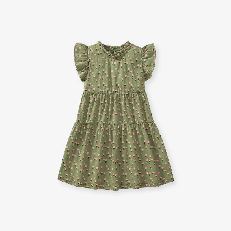 Toddler/Kid Girl's Green Floral Design Princess Dress