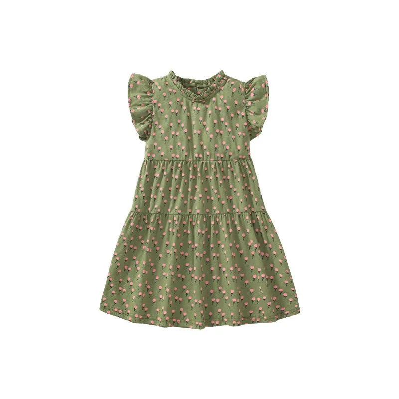 Toddler/Kid Girl's Green Floral Design Princess Dress
