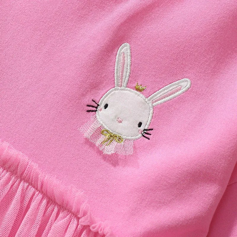 Toddler/Kid Girl's Long Sleeve Adorable Little Bunny Design Pink Dress
