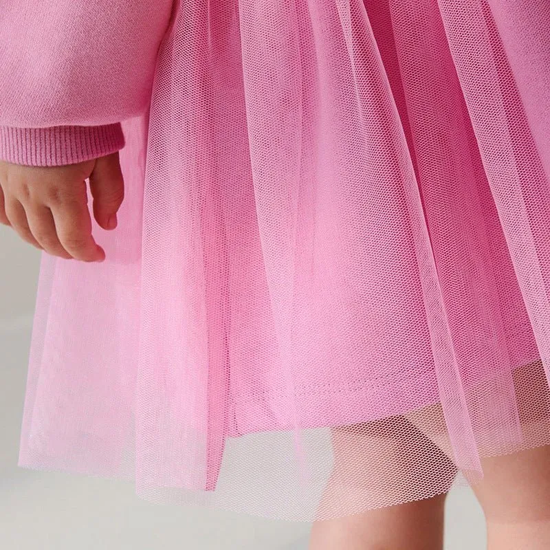 Toddler/Kid Girl's Long Sleeve Adorable Little Bunny Design Pink Dress