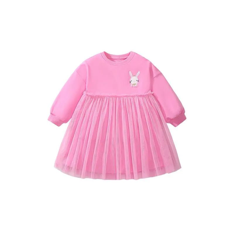 Toddler/Kid Girl's Long Sleeve Adorable Little Bunny Design Pink Dress