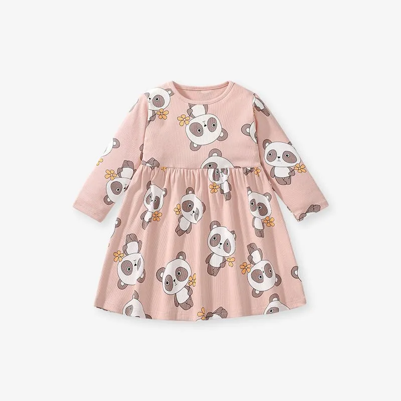 Toddler/Kid Girl's Long Sleeve Cartoon Panda Print Design Dress