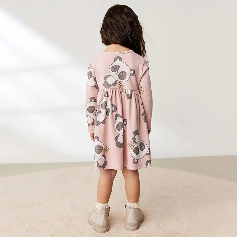 Toddler/Kid Girl's Long Sleeve Cartoon Panda Print Design Dress