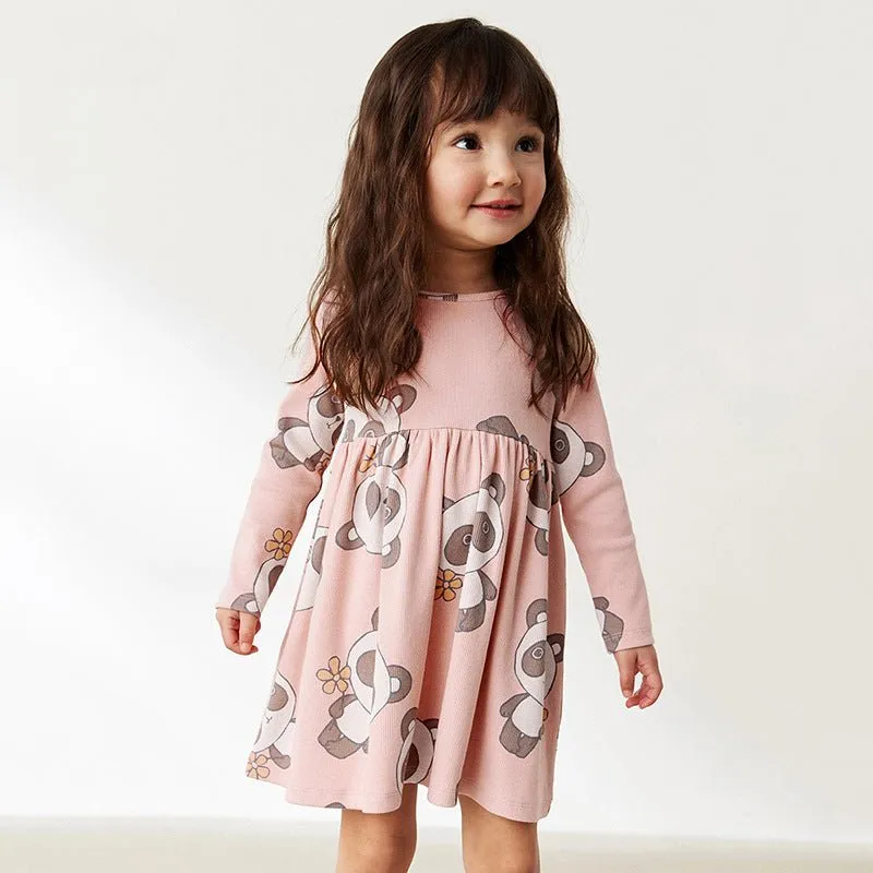 Toddler/Kid Girl's Long Sleeve Cartoon Panda Print Design Dress
