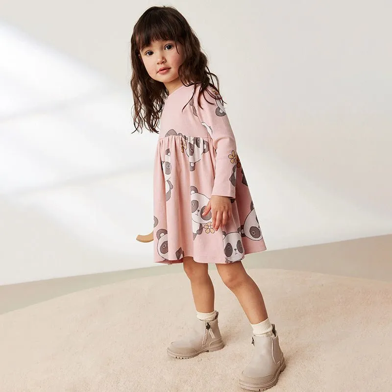 Toddler/Kid Girl's Long Sleeve Cartoon Panda Print Design Dress