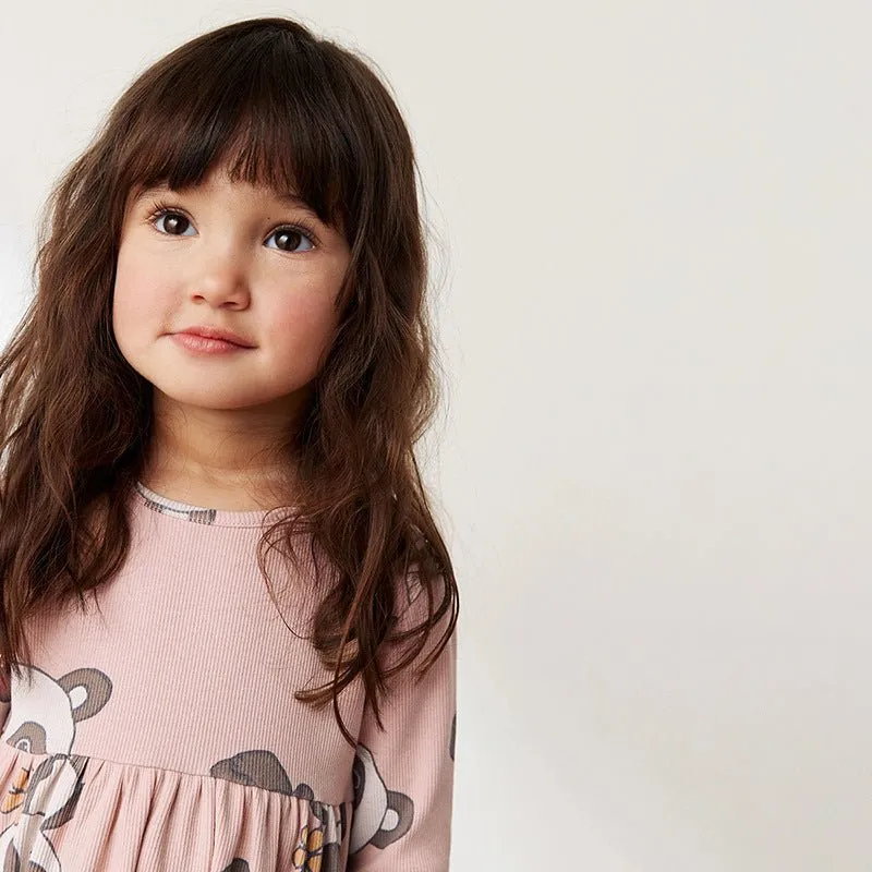 Toddler/Kid Girl's Long Sleeve Cartoon Panda Print Design Dress