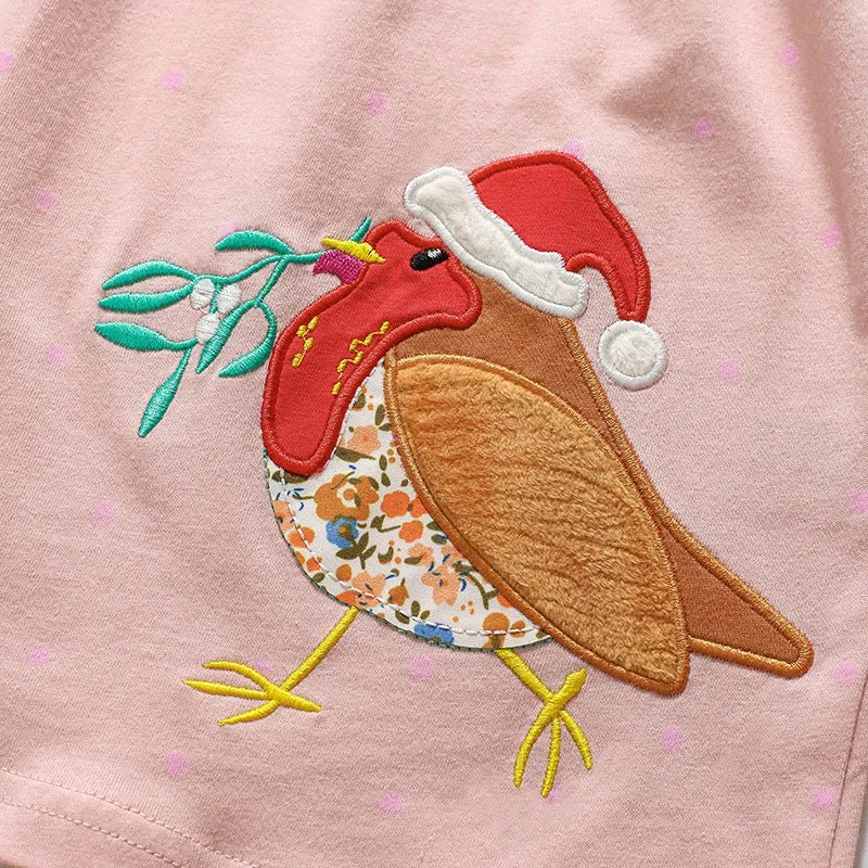 Toddler/Kid Girl's Long Sleeve Christmas Birdie Design Dress