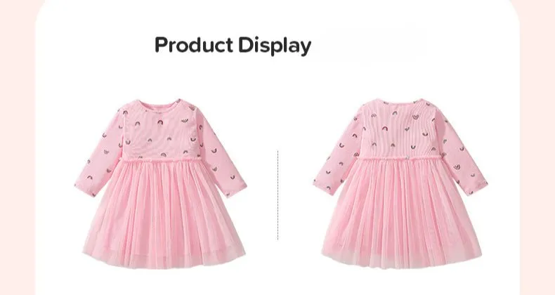 Toddler/Kid Girl's Long Sleeve Cutie Rainbow Print Design Pink Dress