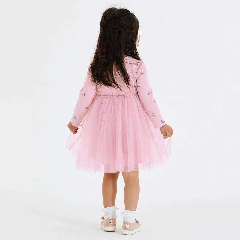 Toddler/Kid Girl's Long Sleeve Cutie Rainbow Print Design Pink Dress