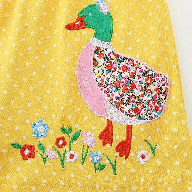 Toddler/Kid Girl's Long Sleeve Duck Embroidery Design Dress