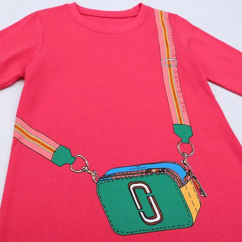 Toddler/Kid Girl's Long Sleeve Fashion Bag Pattern Design Dress