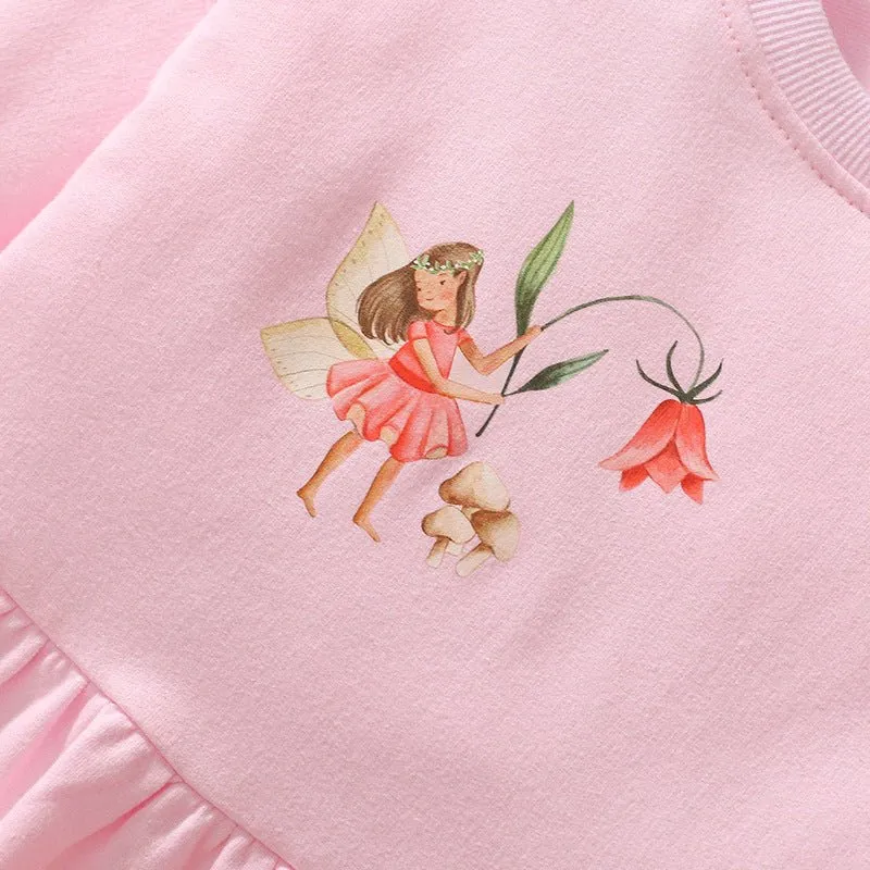 Toddler/Kid Girl's Long Sleeve Flora Fairy Print Design Pink Dress