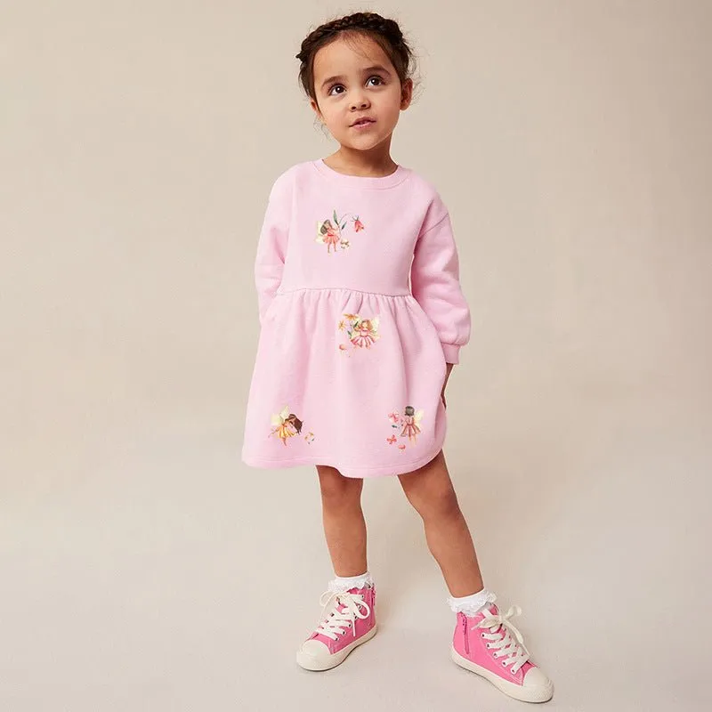 Toddler/Kid Girl's Long Sleeve Flora Fairy Print Design Pink Dress