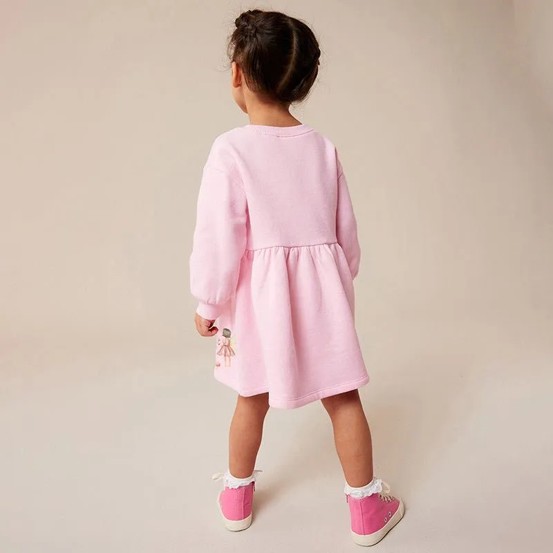 Toddler/Kid Girl's Long Sleeve Flora Fairy Print Design Pink Dress