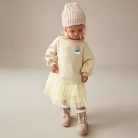 Toddler/Kid Girl's Long Sleeve Flower Print Yellow Dress