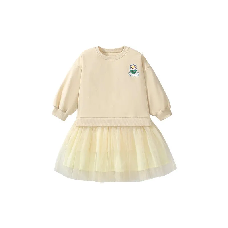 Toddler/Kid Girl's Long Sleeve Flower Print Yellow Dress