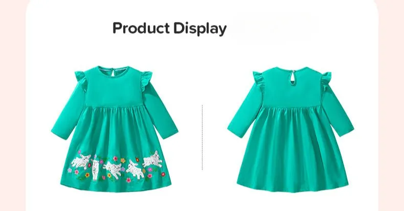 Toddler/Kid Girl's Long Sleeve Flower with Animal Design Green Dress