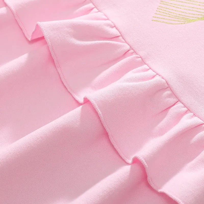 Toddler/Kid Girl's Long Sleeve Gold Bow Print Design Pink Dress