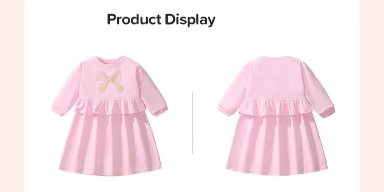 Toddler/Kid Girl's Long Sleeve Gold Bow Print Design Pink Dress