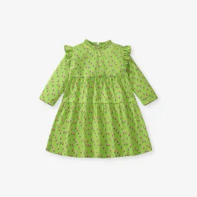 Toddler/Kid Girl's Long Sleeve Little Flowers Design Green Dress
