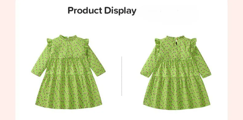 Toddler/Kid Girl's Long Sleeve Little Flowers Design Green Dress