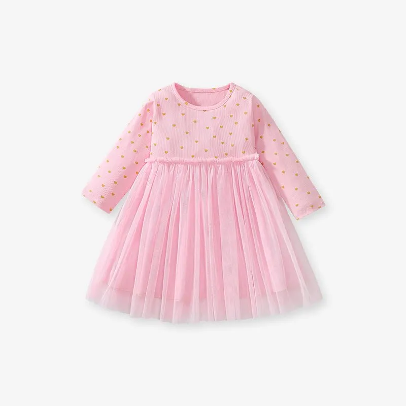 Toddler/Kid Girl's Long Sleeve Mini Hearts Print Design Dress (2 Colors)