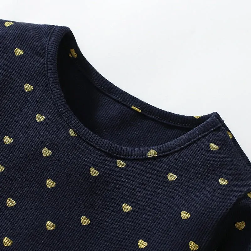 Toddler/Kid Girl's Long Sleeve Mini Hearts Print Design Dress (2 Colors)