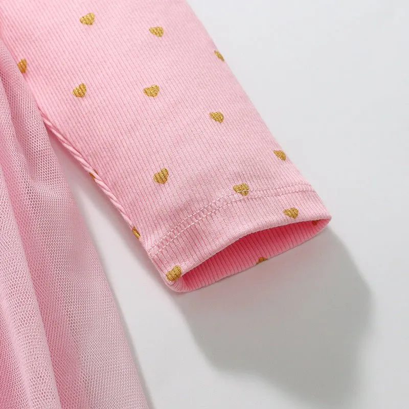 Toddler/Kid Girl's Long Sleeve Mini Hearts Print Design Dress (2 Colors)