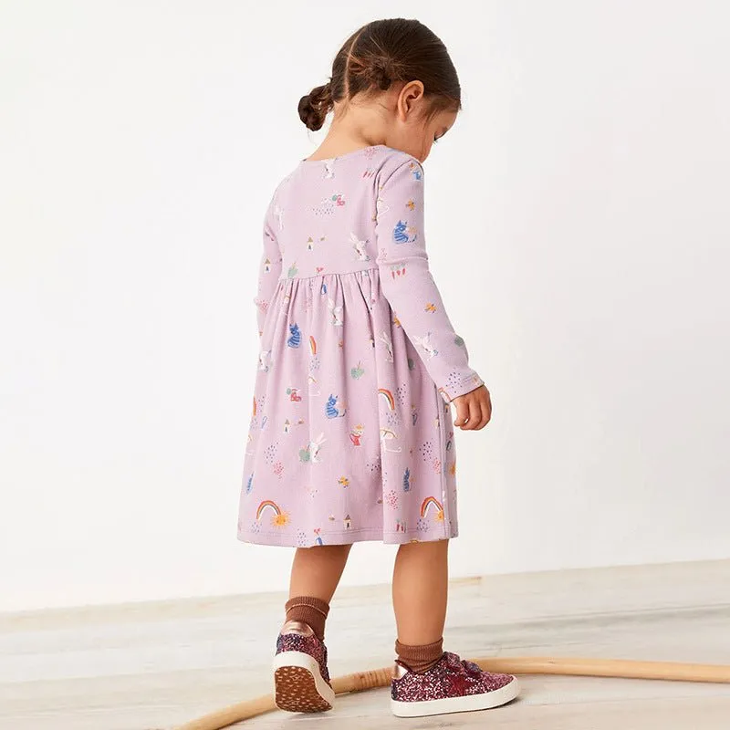 Toddler/Kid Girl's Long Sleeve Purple Cartoon Dress