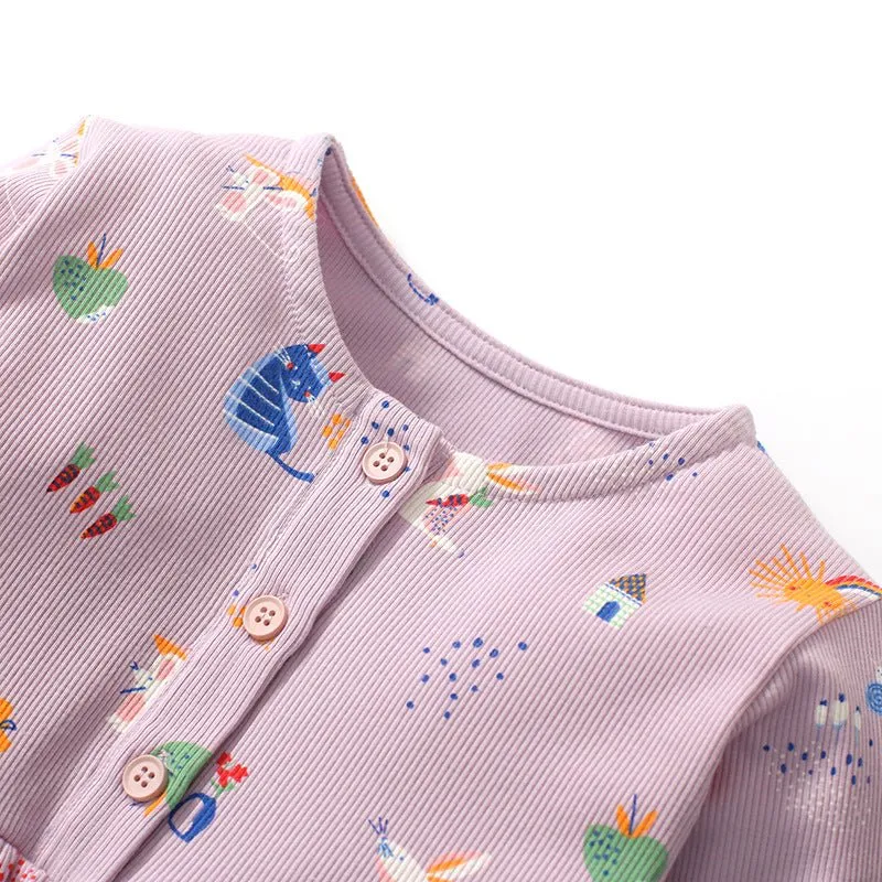 Toddler/Kid Girl's Long Sleeve Purple Cartoon Dress